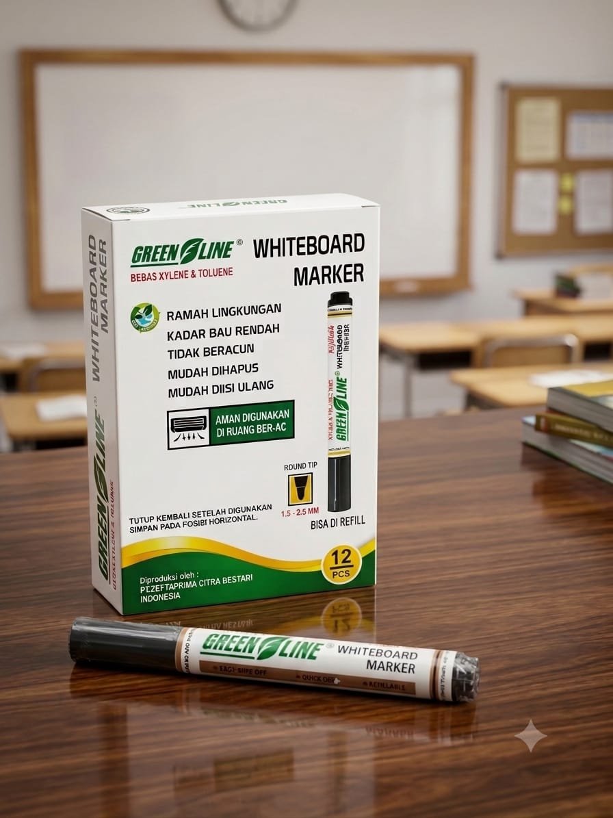 Guru menggunakan spidol GreenLine bebas bau di ruang kelas sekolah